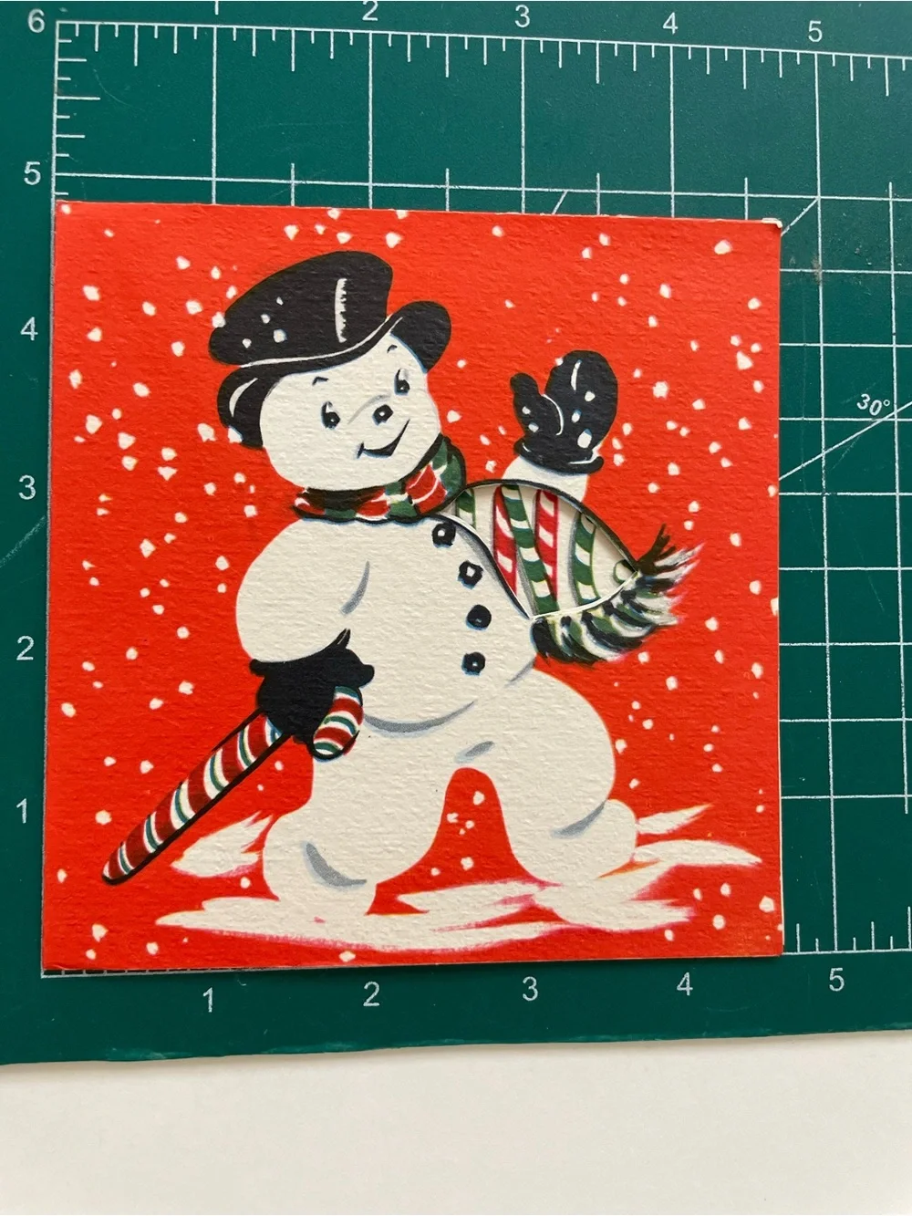 4 Vintage Christmas cards with snowman and bell designs